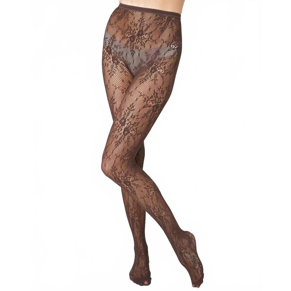 NEW SWEDISH STOCKINGS women's rosa lace tights in dark brown